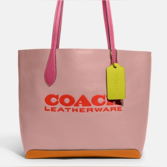 Coach Vibrant Color-blocked Pebble Leather Tote Purse Bag - Picture 2 of 13